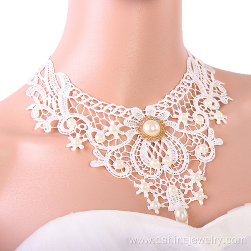 White Fabric Choker Necklace Pearl Cheap Choker Necklaces
